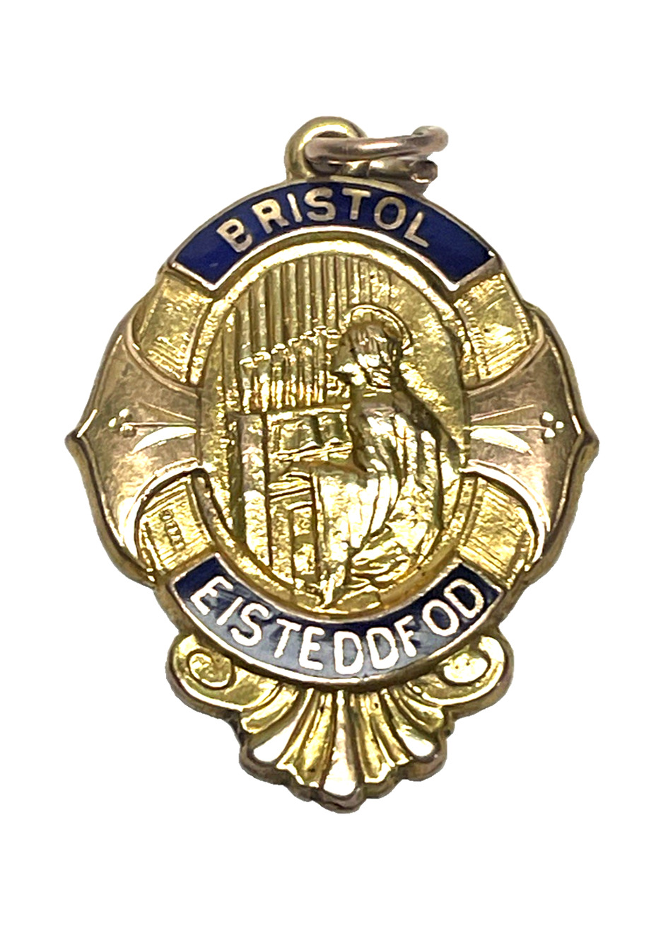1929 Bristol Eisteddfod 9ct 375 Gold Enamel Baritone Competition Medal Pendant